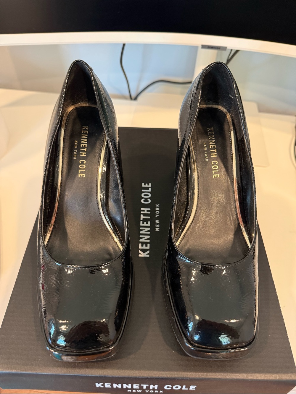 Kenneth Cole Black Patent Square-Toe Pumps